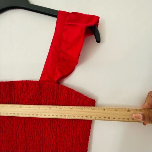 Old Navy Womens Top L Fitted Ruffle-Strap Fully Smocked Cropped Red NWT - Picture 5 of 9